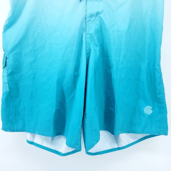 Beach Belle Mens Plus Sz Blue Ombre Swim Trunk Side Pocket Drawstring|20W - Picture 3 of 9